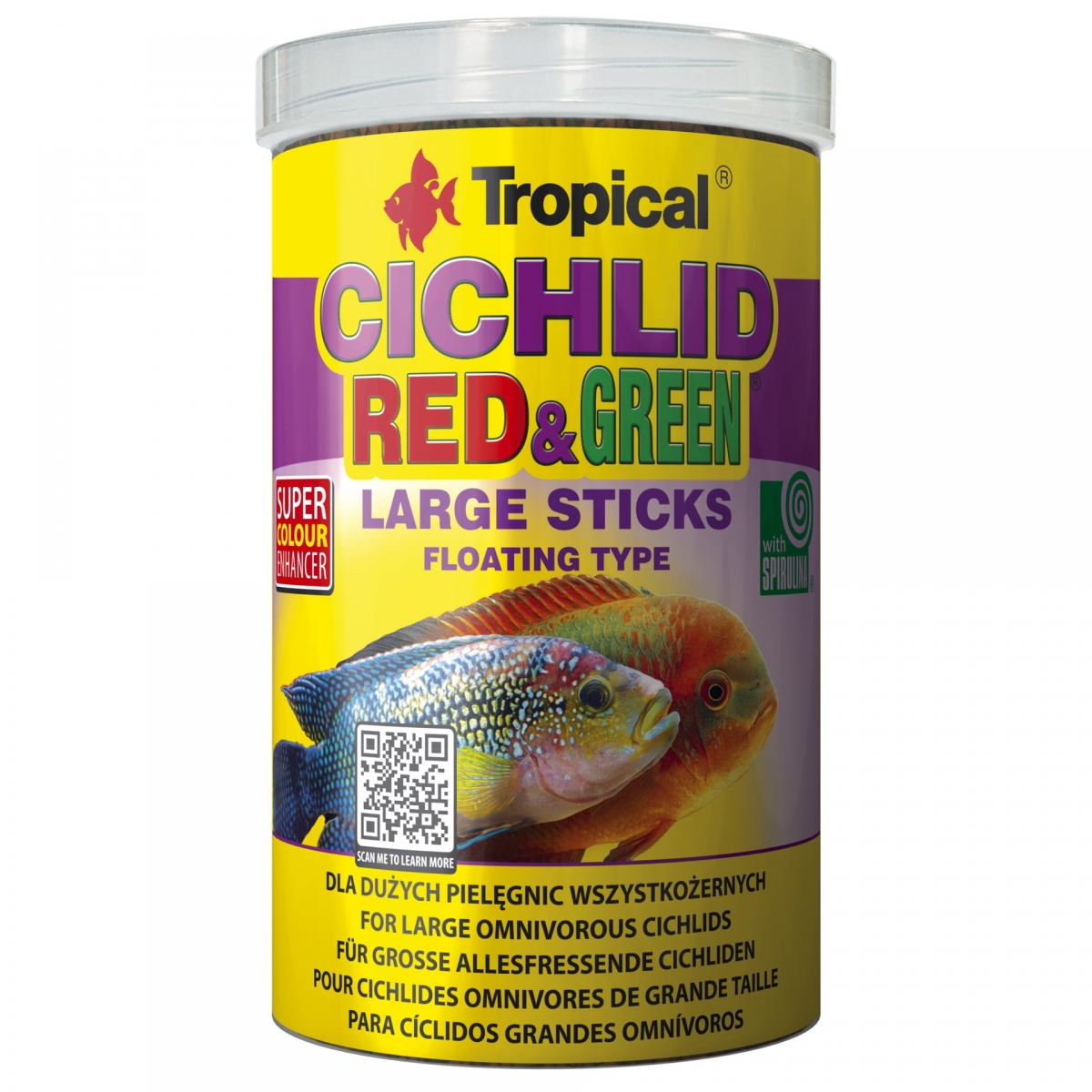 TROPICAL Cichlid Red&Green Large Sticks 1L bâtonnets pour cichlidés de grande taille, avec astaxanthine et spirulina