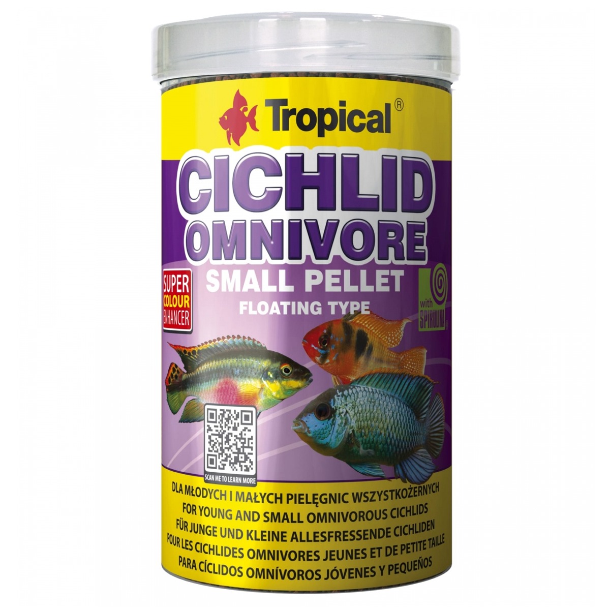 TROPICAL Cichlid Omnivore Small Pellet 250ml nourriture à multi ingrédients pour cichlidés omnivores jeunes et de petite taille