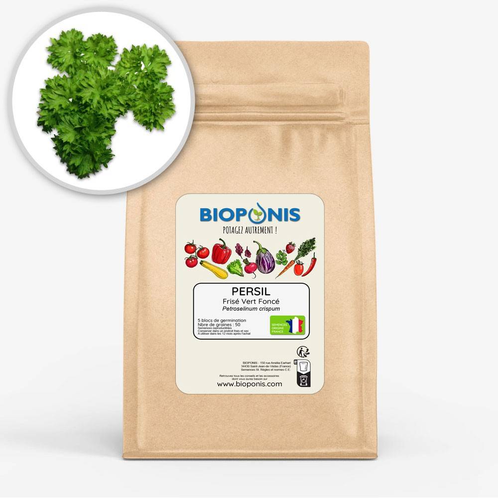 BIOPONIS Persil Frisé Vert foncé lot de 5 blocs de germination avec graines prêts à planter