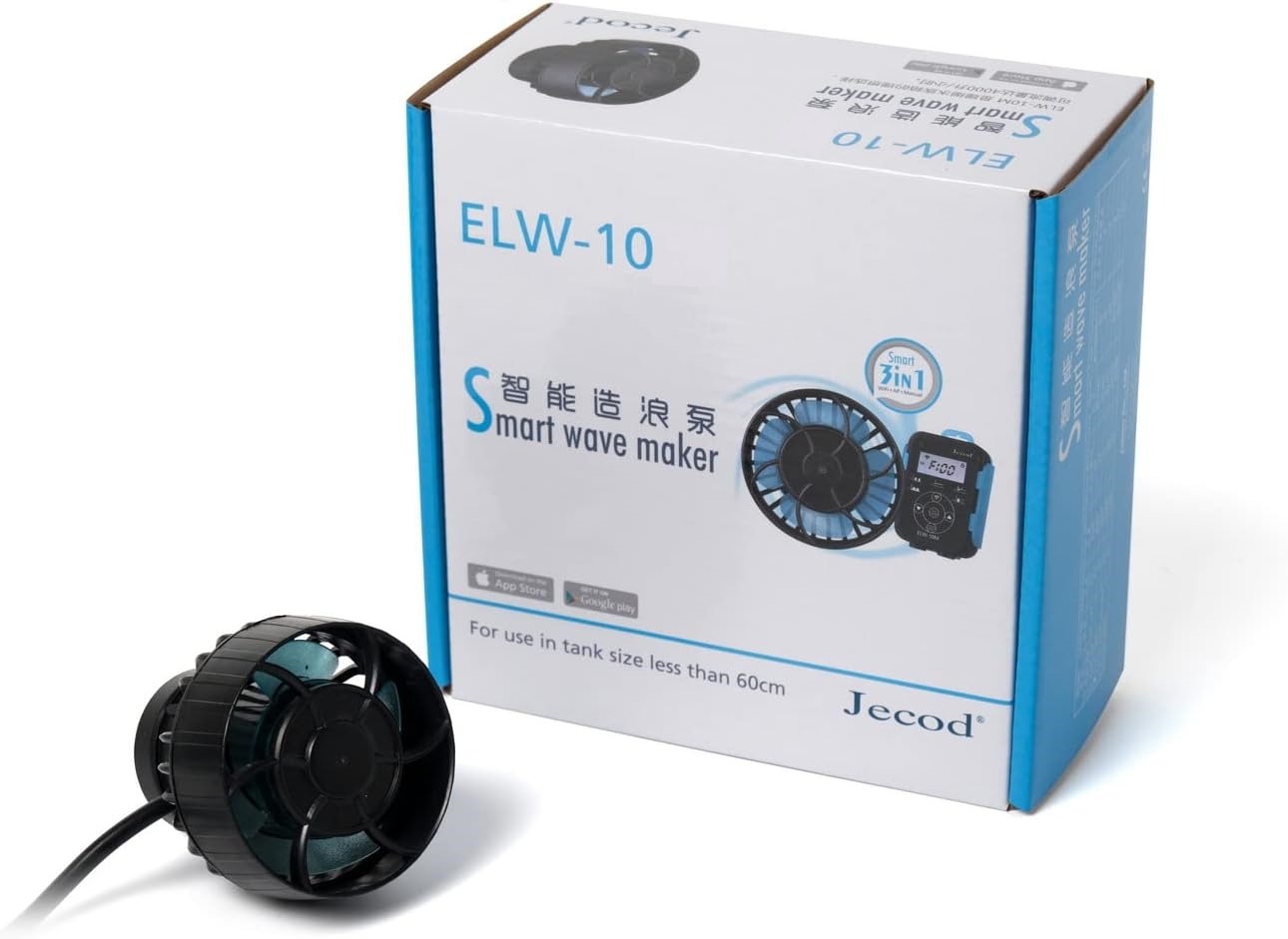 JEBAO ELW-10 pompe de brassage à ondes sinusoïdales avec flux extra-large jusqu\'à 4000 L/h et contrôleur BlueTooth