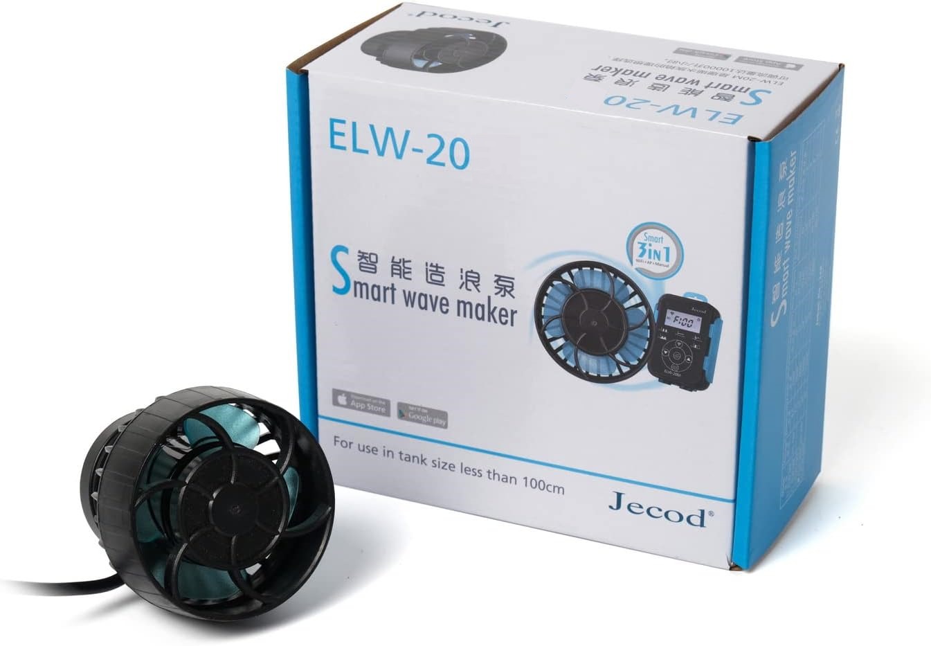 JEBAO ELW-20 pompe de brassage à ondes sinusoïdales avec flux extra-large jusqu\'à 10000 L/h et contrôleur BlueTooth