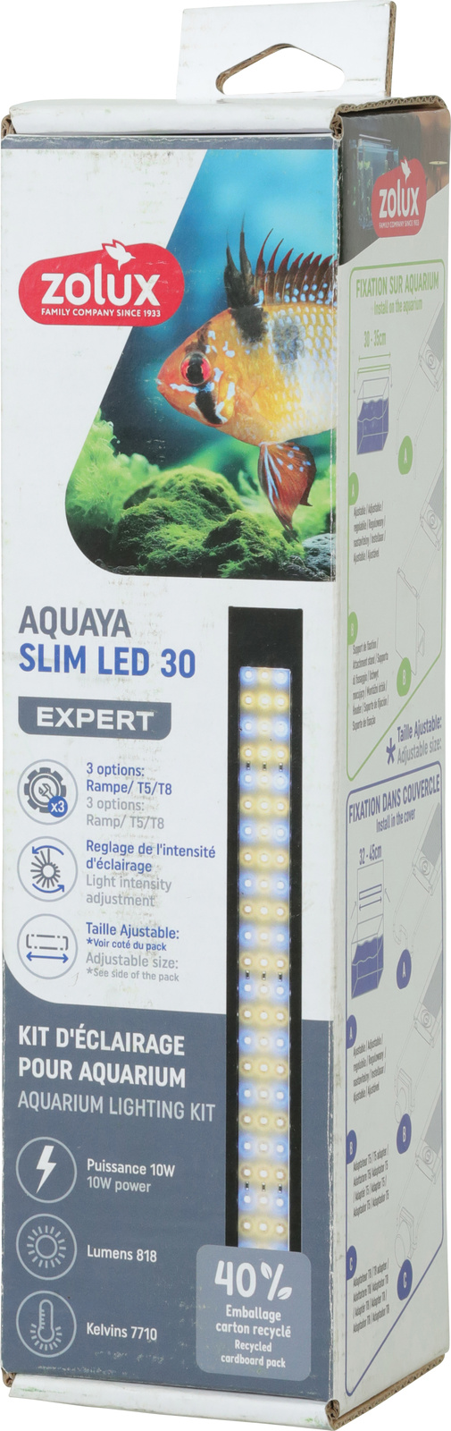 ZOLUX Aquaya Slim LED 30 cm 10W rampe d\'éclairage eau douce à poser ou en remplacement d\'un tube néon T8 ou T5