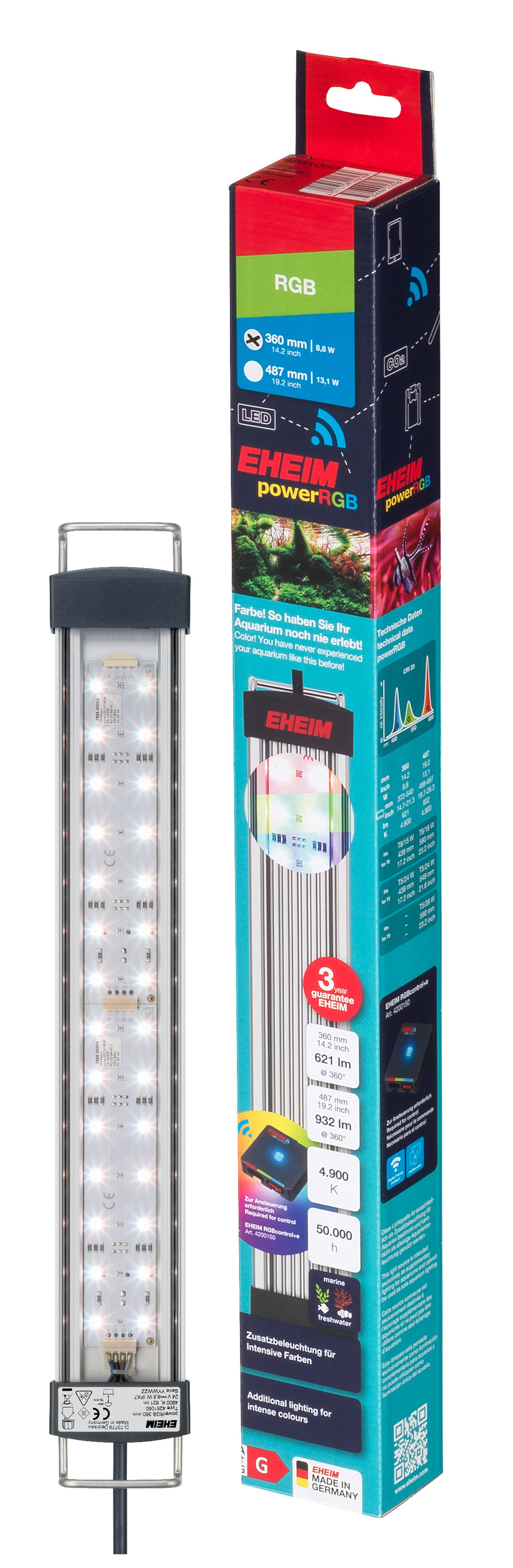EHEIM Power RGB LED réglette d\'éclairage 360 mm 8,8W pour aquarium d\'eau douce de 37,2 à 54 cm