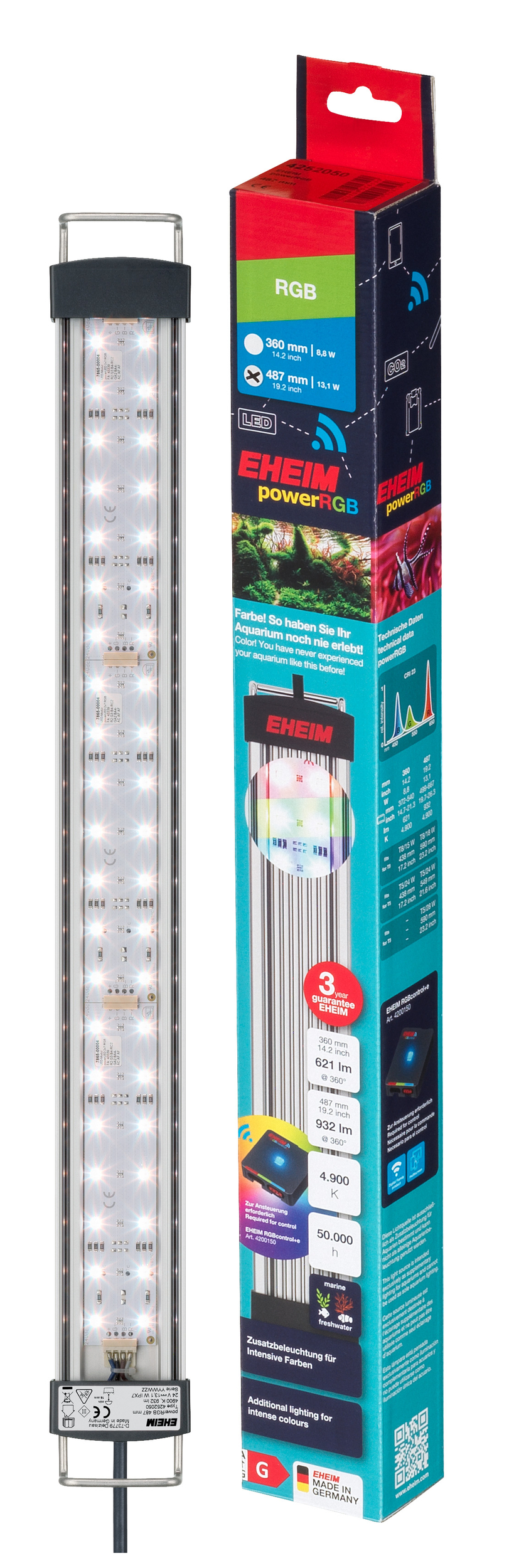 EHEIM Power RGB LED réglette d\'éclairage 487 mm 13,1W pour aquarium d\'eau douce de 49,9 à 66,7 cm