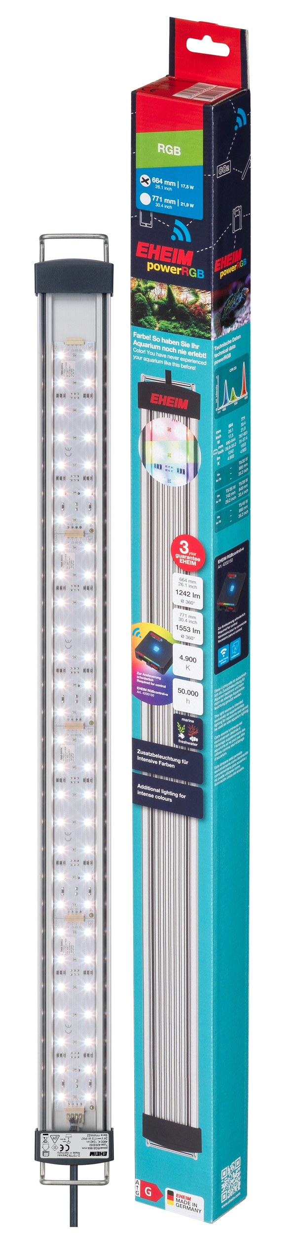 EHEIM Power RGB LED réglette d\'éclairage 664 mm 17.5W pour aquarium d\'eau douce de 68 à 84,4 cm
