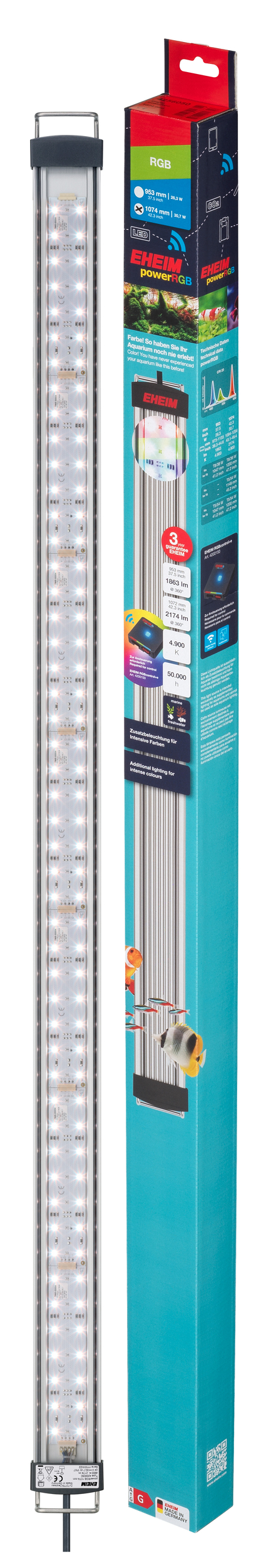 EHEIM Power RGB LED réglette d\'éclairage 1074 mm 30,7W pour aquarium d\'eau douce de 109,4 de 125,4 cm