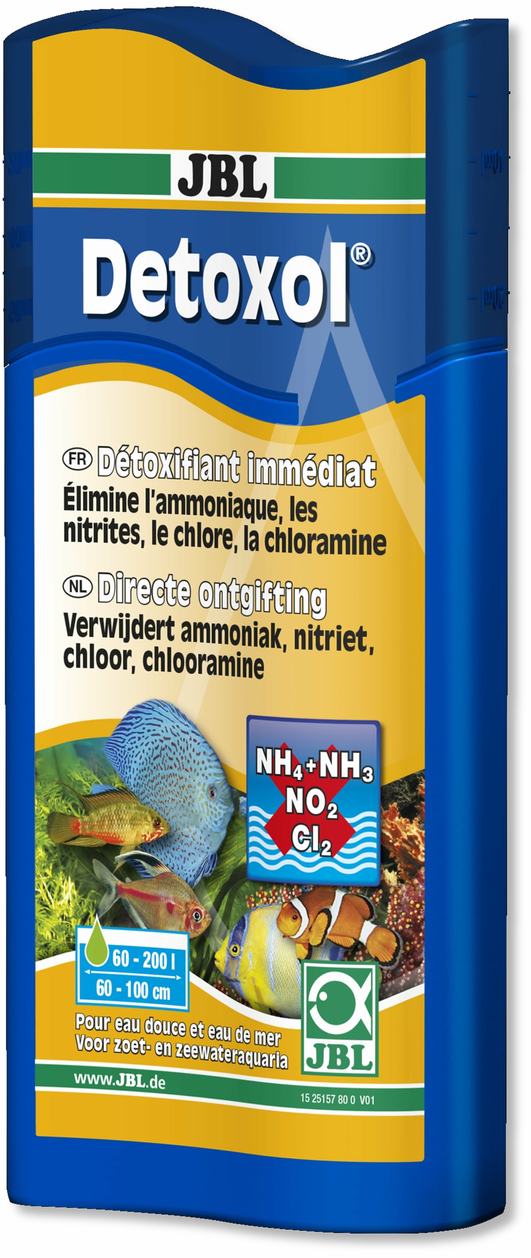 JBL Detoxol 250 ml élimine l\'Ammoniaque, les Nitrites, le Chlore, la Chloramine en aquarium d\'eau douce et d\'eau de mer
