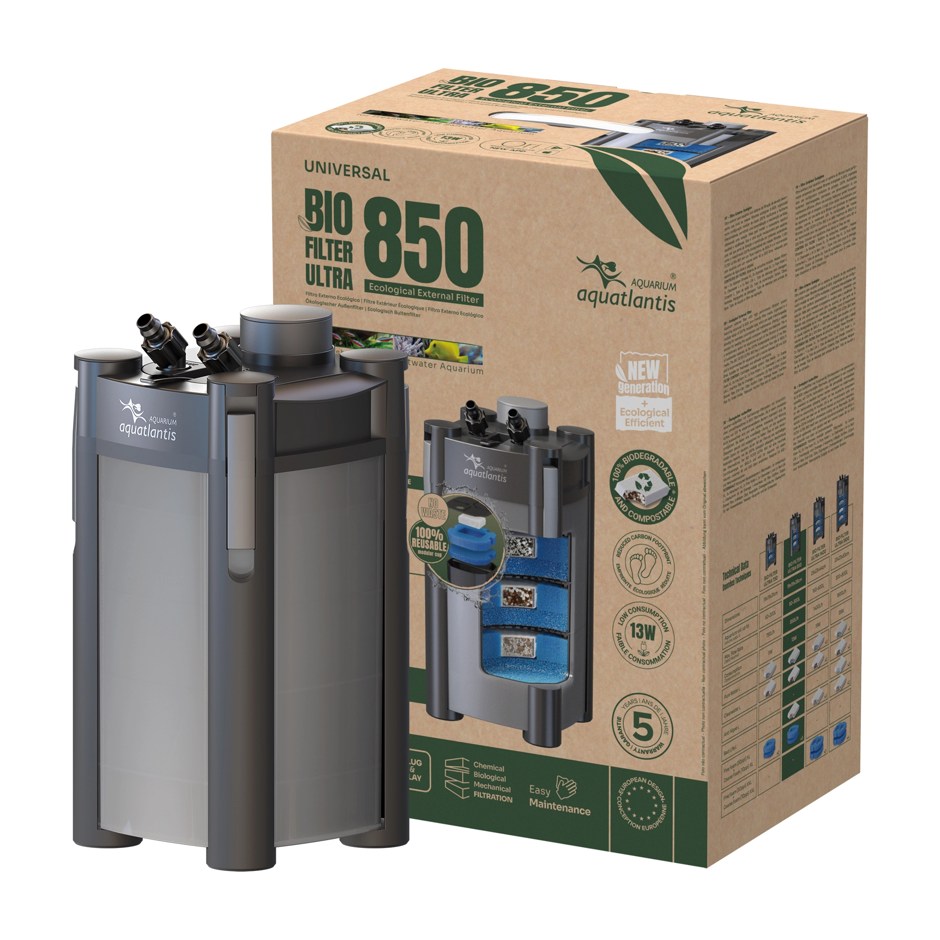AQUATLANTIS Bio Filter Ultra 850 filtre externe pour aquarium de 90 à 300 L