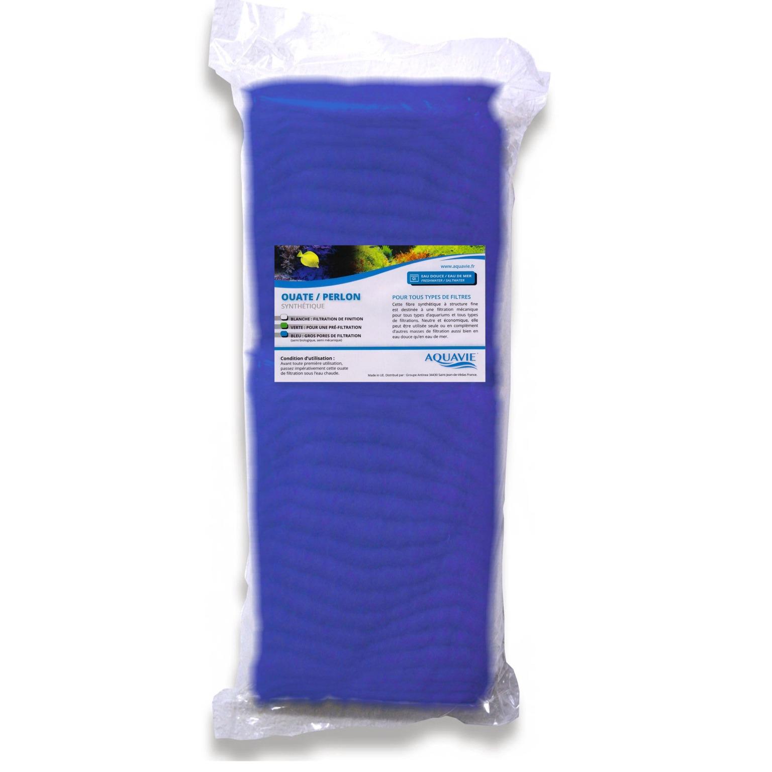 AQUAVIE Ouate bleue 500 gr à gros pores pour aquarium d\'eau douce et d\'eau de mer