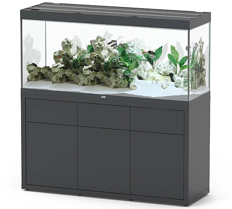 AQUATLANTIS Combinaison Sublime Ultra 150x50 RGBW EF 149 x 49 x 70 cm Gris Anthracite Brillant aquarium équipé 501 L avec meuble