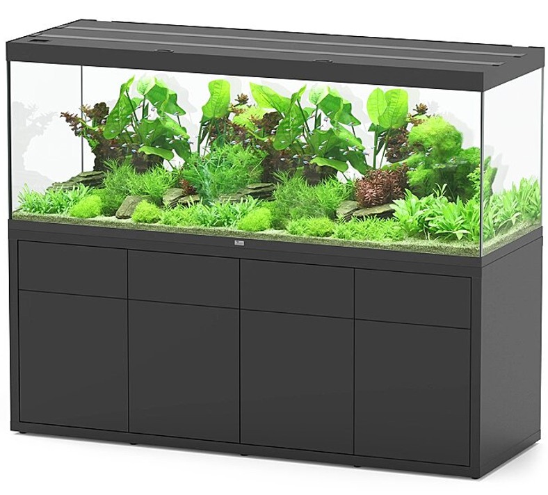 AQUATLANTIS Combinaison Sublime Ultra 200x70 RGBW EF 199 x 69 x 74 cm Noir Haute Brillance aquarium équipé 1016 L avec meuble