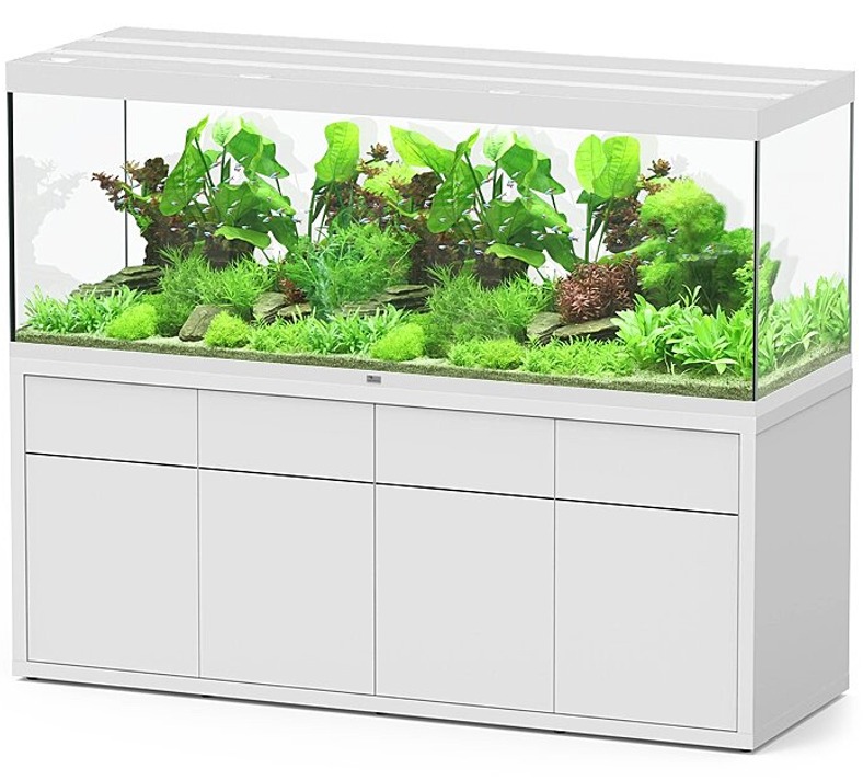 AQUATLANTIS Combinaison Sublime Ultra 200x70 RGBW EF 199 x 69 x 74 cm Blanc Haute Brillance aquarium équipé 1016 L avec meuble