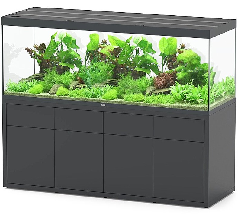 AQUATLANTIS Combinaison Sublime Ultra 200x70 RGBW EF 199 x 69 x 74 cm Gris Anthracite Brillant aquarium équipé 1016 L avec meuble
