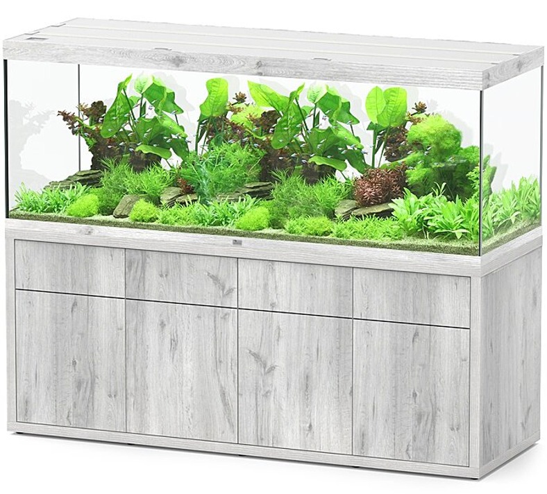 AQUATLANTIS Combinaison Sublime Ultra 200x70 RGBW EF 199 x 69 x 74 cm Chêne Blanc aquarium équipé 1016 L avec meuble