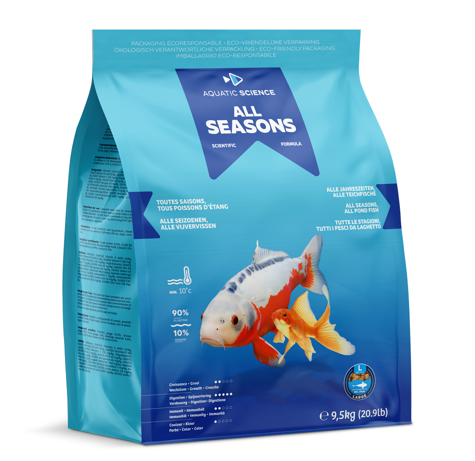 AQUATIC SCIENCE All Seasons L 9,5 Kg nourriture en granulés de 6 à 7 mm pour poissons de bassin dès 25 cm