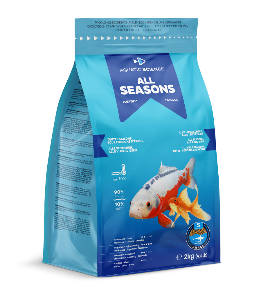 AQUATIC SCIENCE All Seasons S 2 Kg nourriture en granulés de 2 à 3 mm pour poissons de bassin dès 7 cm