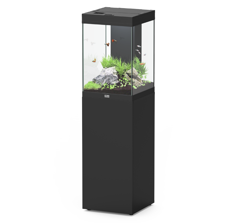 AQUATLANTIS Aqua Tower 96 LED Anthracite aquarium équipé 97 L avec meuble une porte - Dimension : 39,9 x 40,1 x 60,7 cm