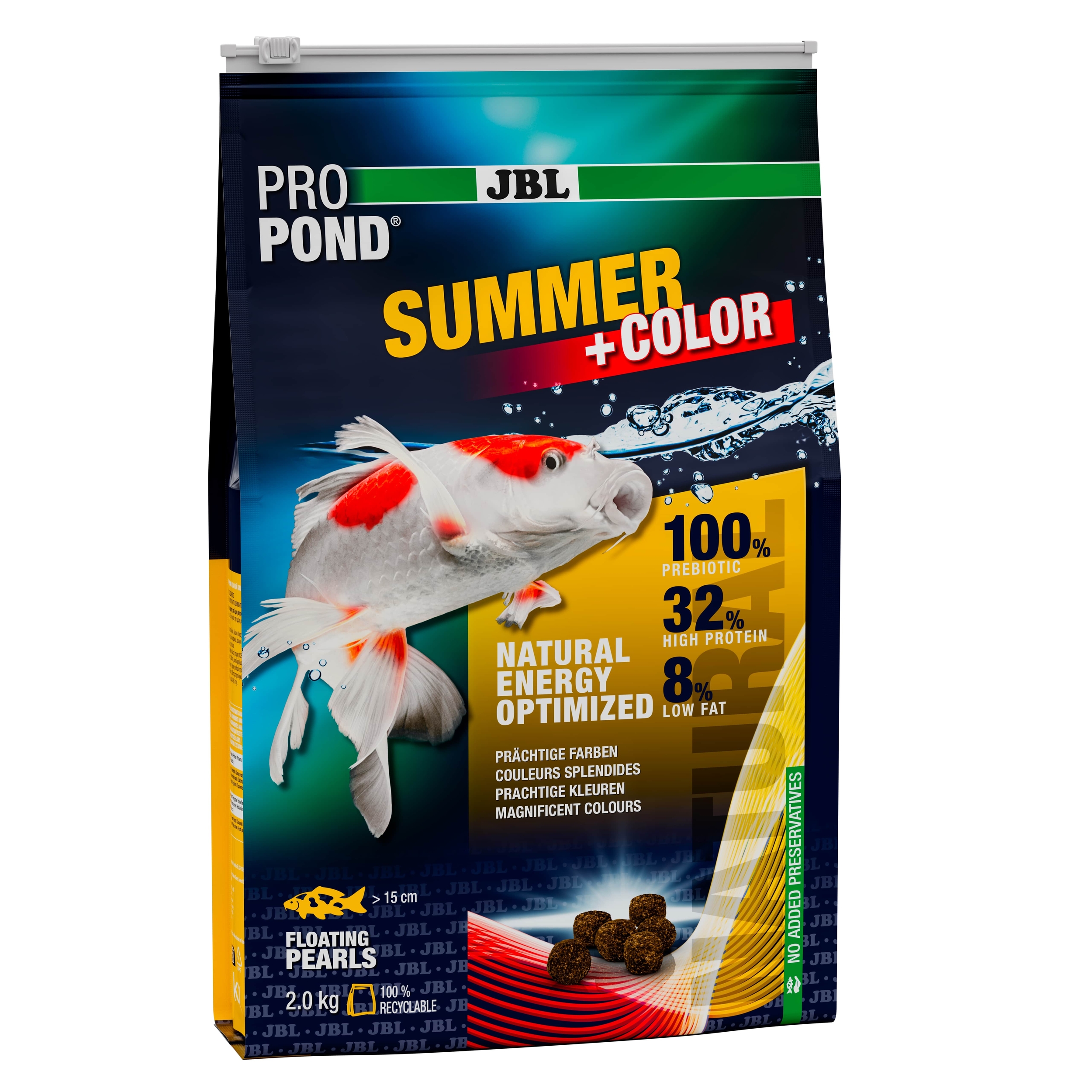 JBL ProPond Summer + Color 2,0 Kg nourriture spéciale Été en granulés flottants pour poissons de bassin de plus de 15 cm