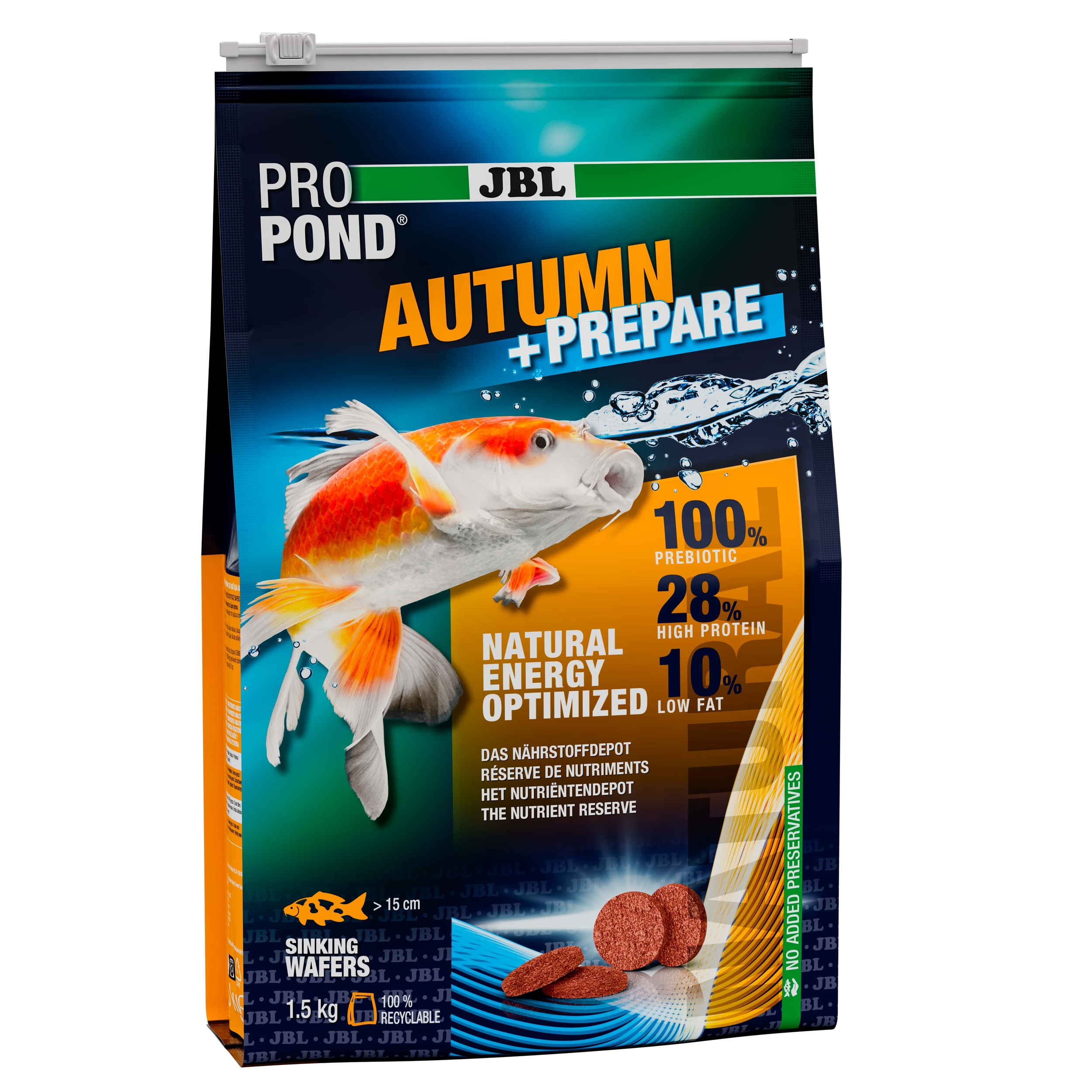 JBL ProPond Autumn + Prepare 1,5 Kg nourriture spéciale Automne en pastilles coulantes pour poissons de bassin de plus de 15 cm
