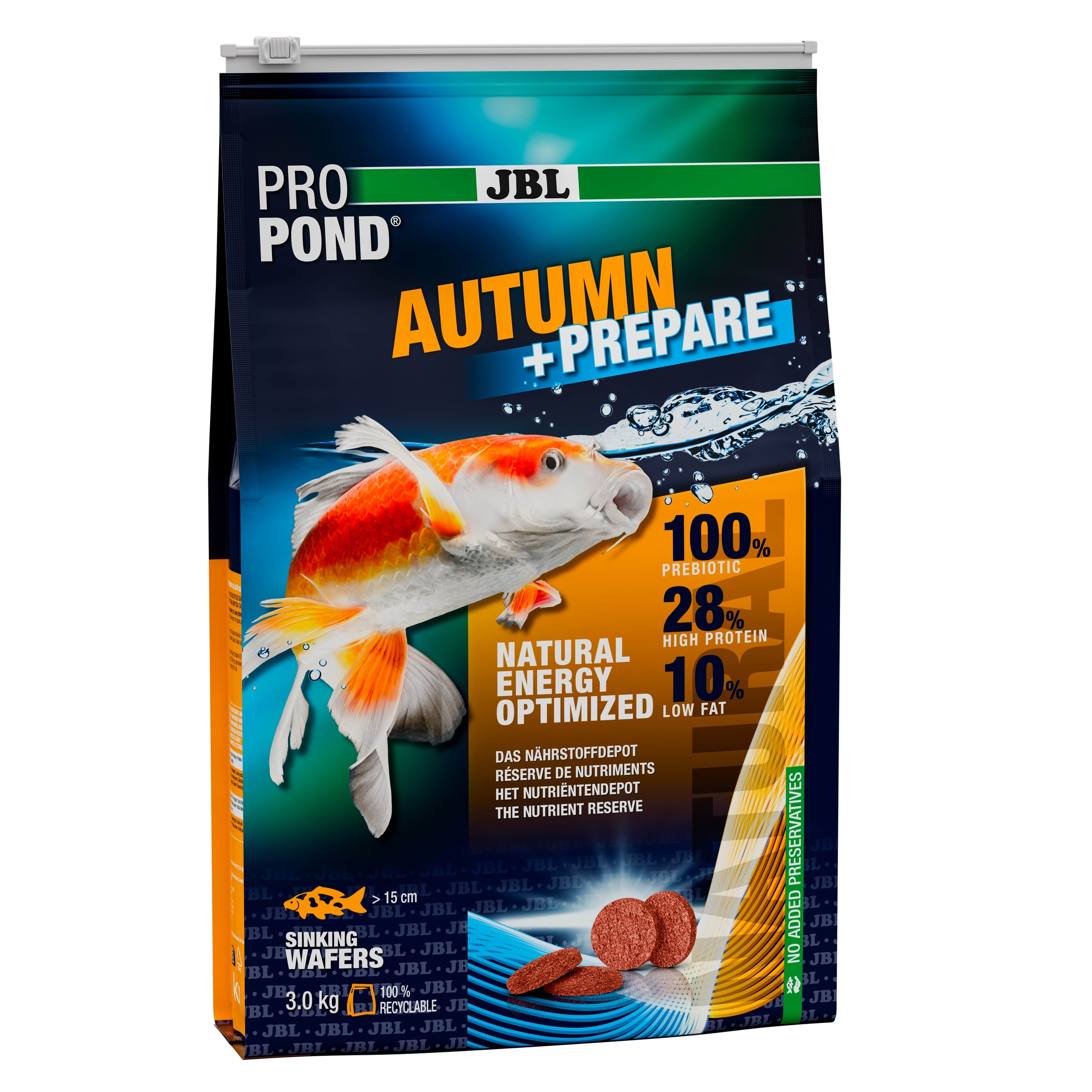 JBL ProPond Autumn + Prepare 3,0 Kg nourriture spéciale Automne en pastilles coulantes pour poissons de bassin de plus de 15 cm