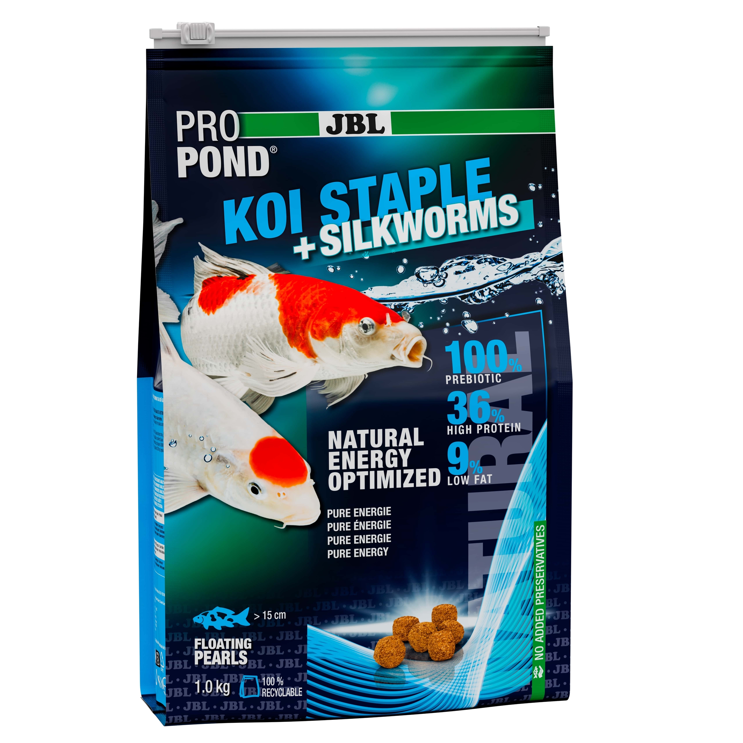 JBL ProPond Koi Staple + Silkworm 1,0 Kg nourriture spéciale carpes Koïs en granulés flottants pour poissons de plus de 15 cm
