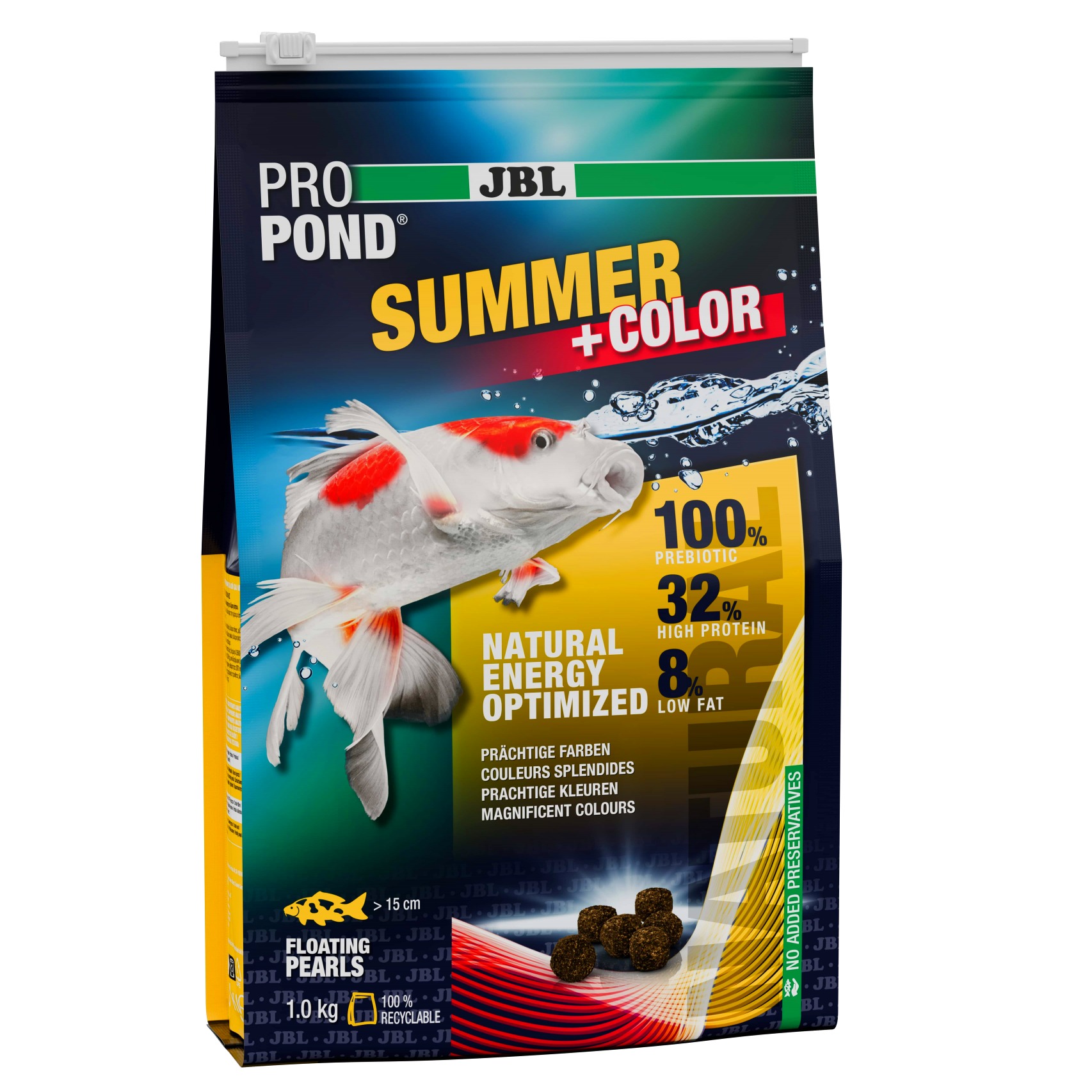JBL ProPond Summer + Color 1,0 Kg nourriture spéciale Été en granulés flottants pour poissons de bassin de plus de 15 cm