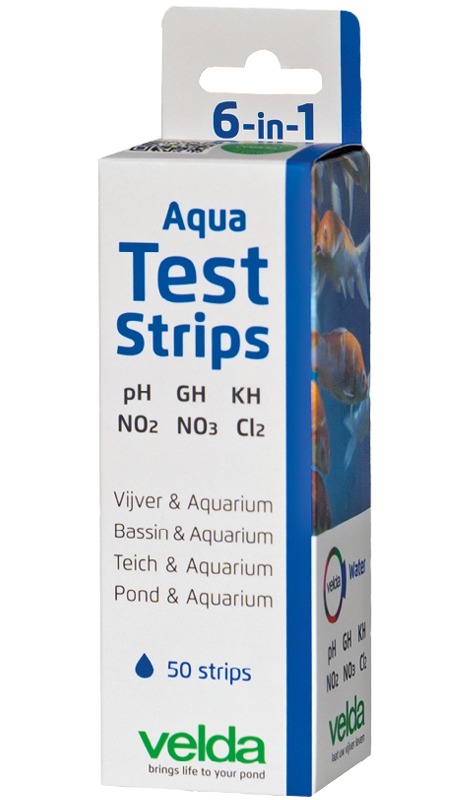 VELDA Aqua Test Strips 6 en 1 tests pH, Gh, Kh, NO2, NO3, Chlore pour aquarium et bassin