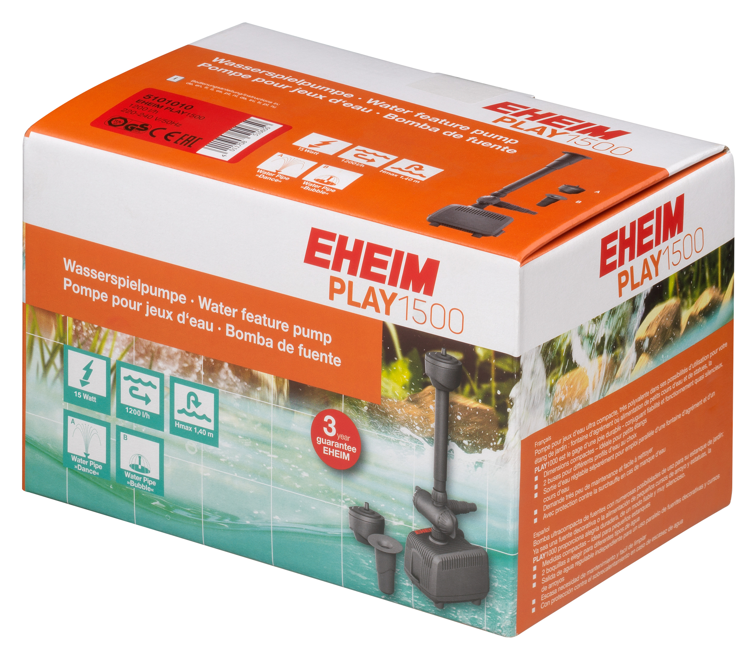 EHEIM Play 1500 pompe de bassin 1200 L/h pour jeux d\'eau et alimentation de fontaine et cascade