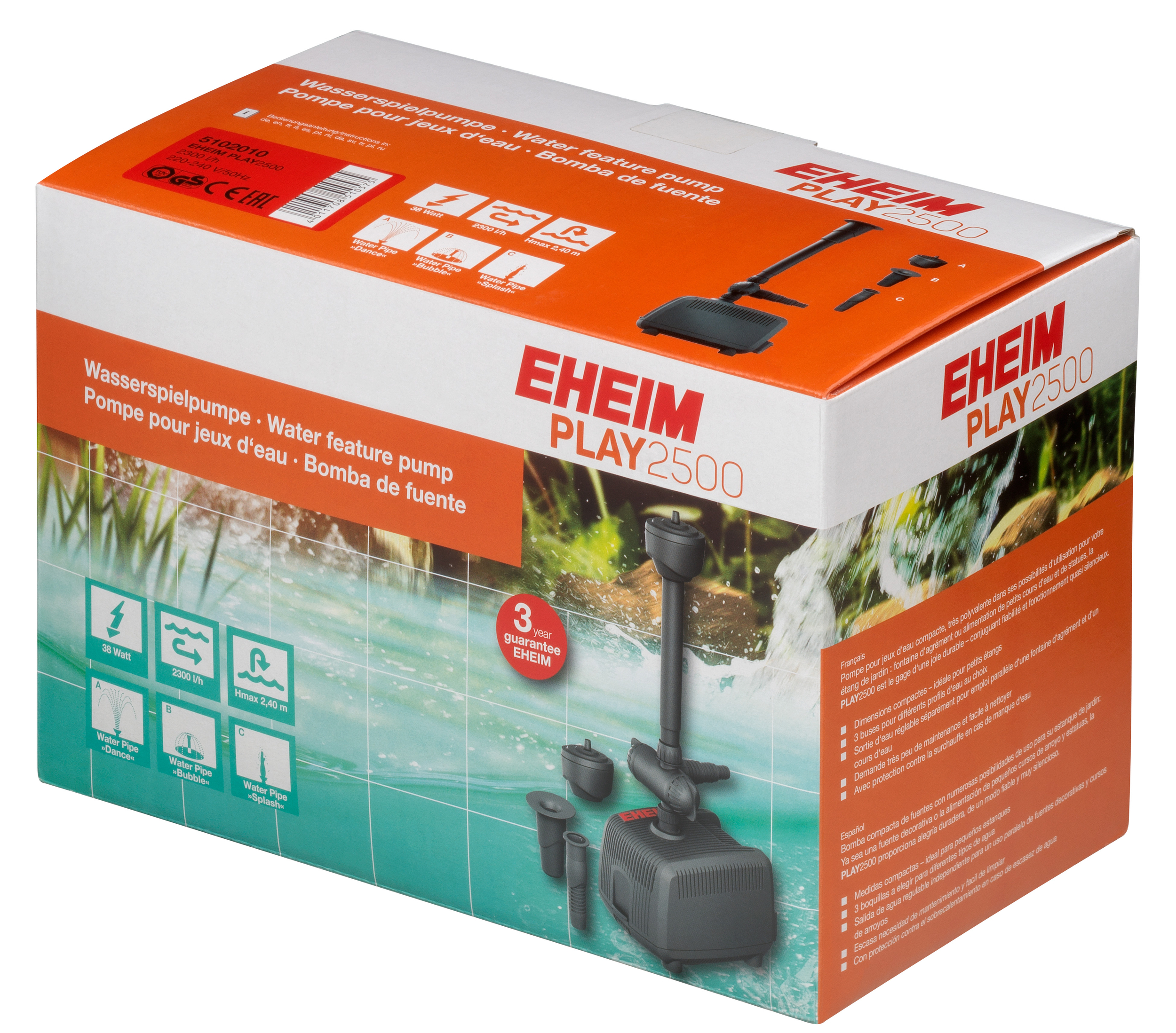 EHEIM Play 2500 pompe de bassin 2300 L/h pour jeux d\'eau et alimentation de fontaine et cascade