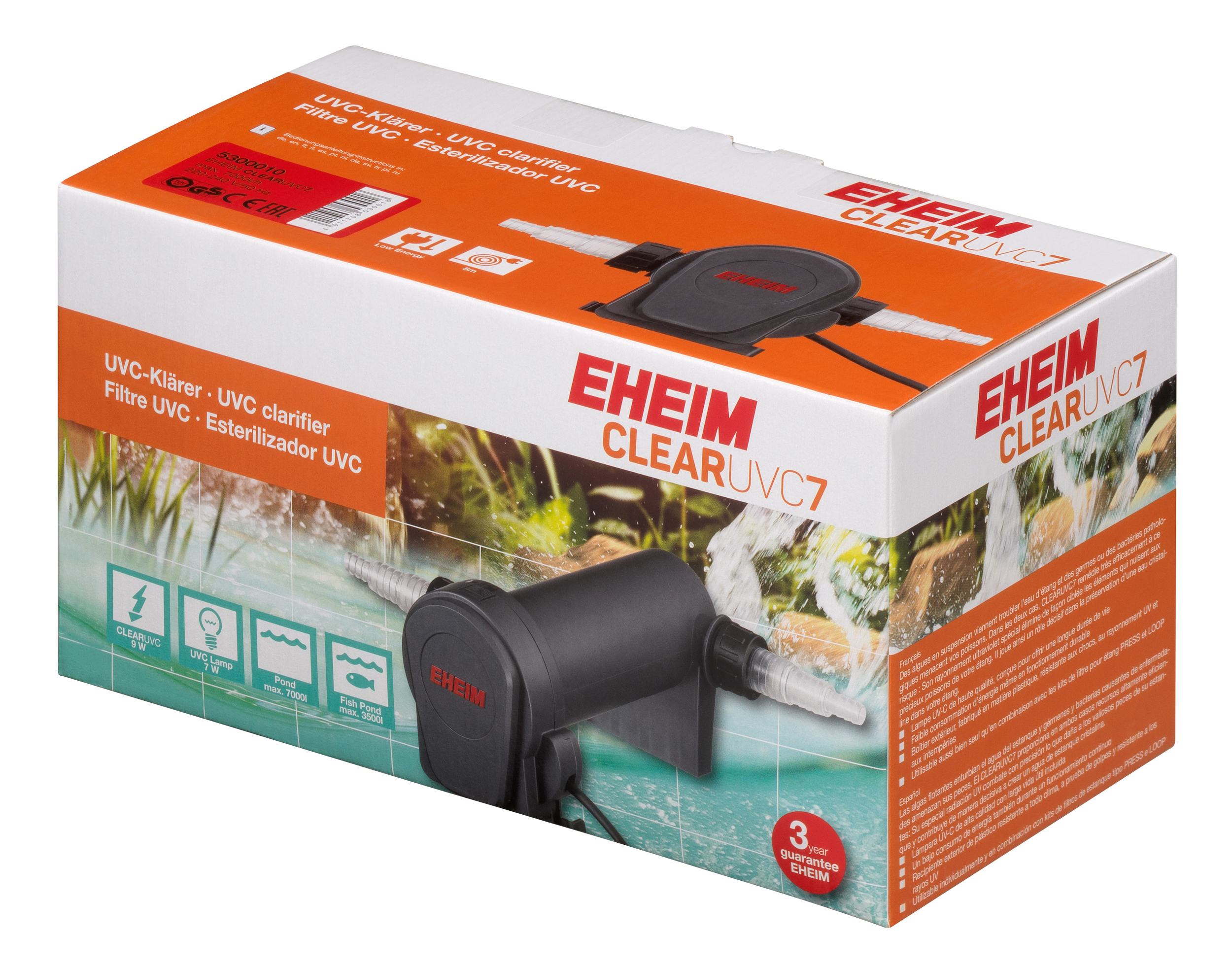 EHEIM Clear UVC-7 stérilisateur UV-C 7W pour l\'élimination de l\'eau verte dans les bassin jusqu\'à 7000 L