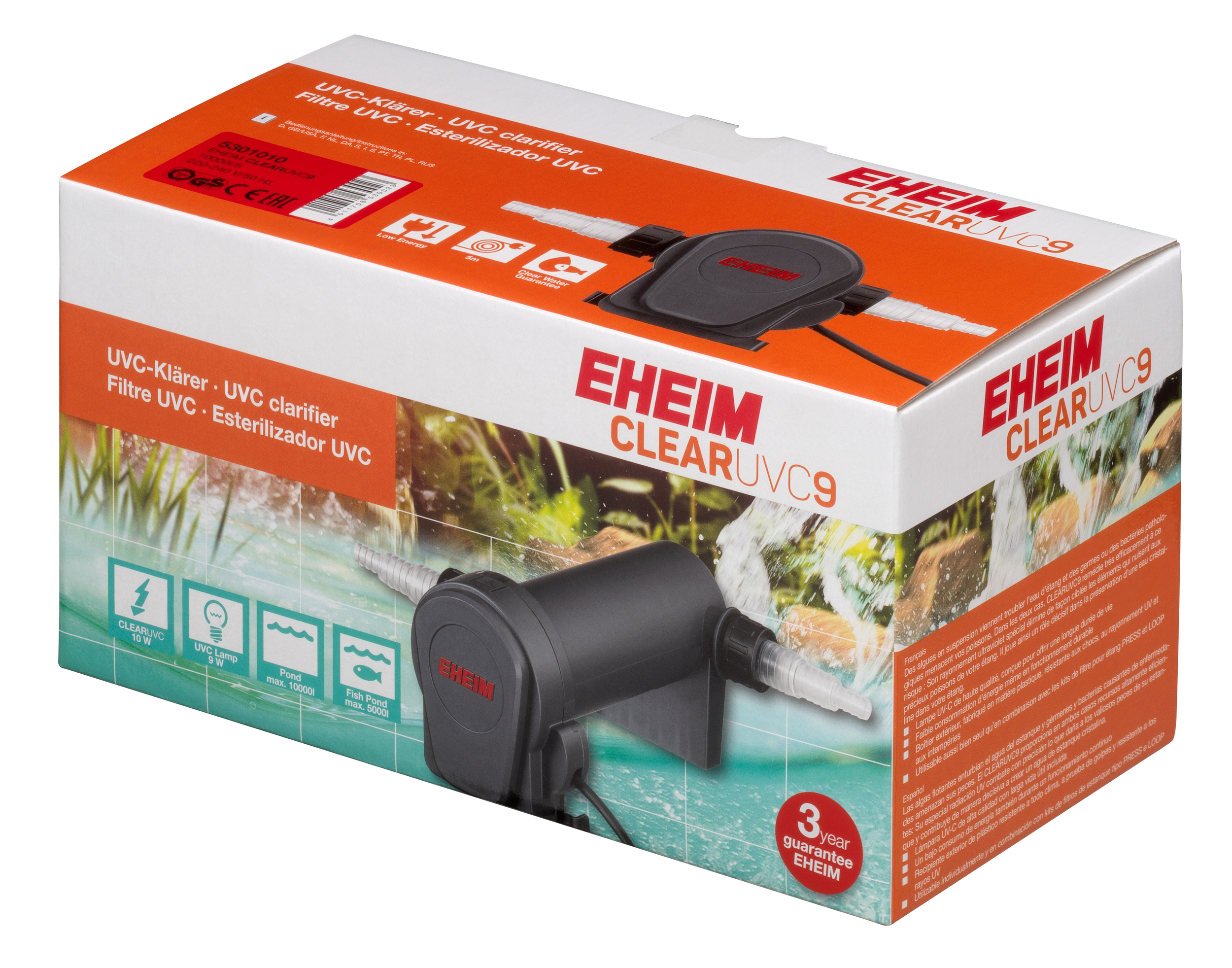 EHEIM Clear UVC-9 stérilisateur UV-C 9W pour l\'élimination de l\'eau verte dans les bassin jusqu\'à 10000 L