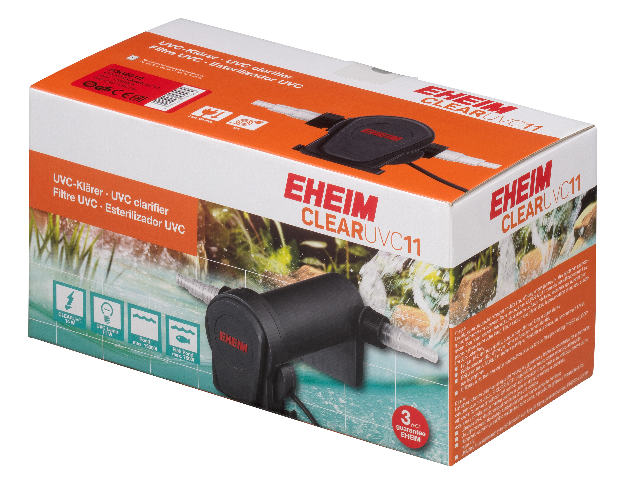 EHEIM Clear UVC-11 stérilisateur UV-C 11W pour l\'élimination de l\'eau verte dans les bassin jusqu\'à 15000 L
