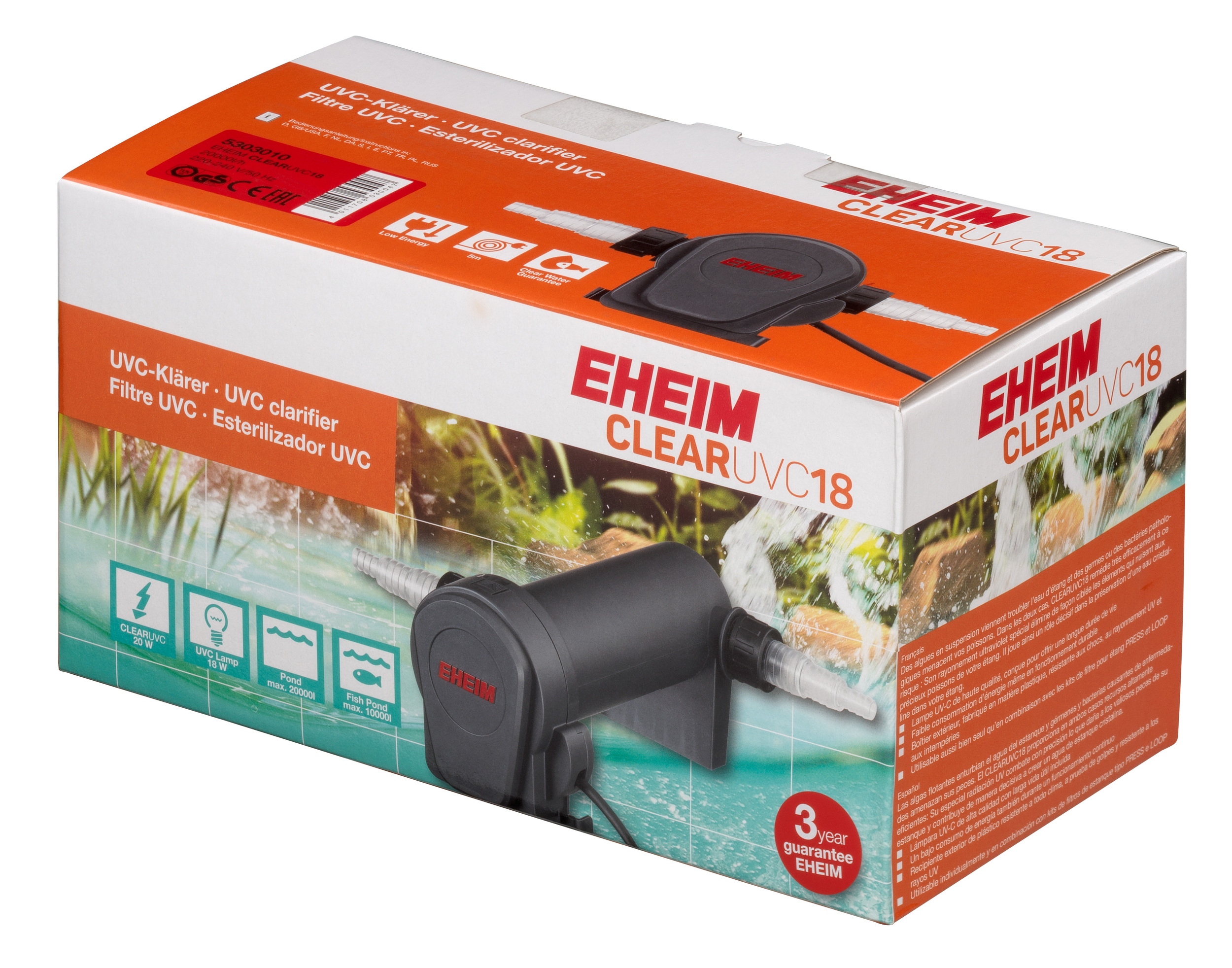 EHEIM Clear UVC-18 stérilisateur UV-C 18W pour l\'élimination de l\'eau verte dans les bassin jusqu\'à 20000 L