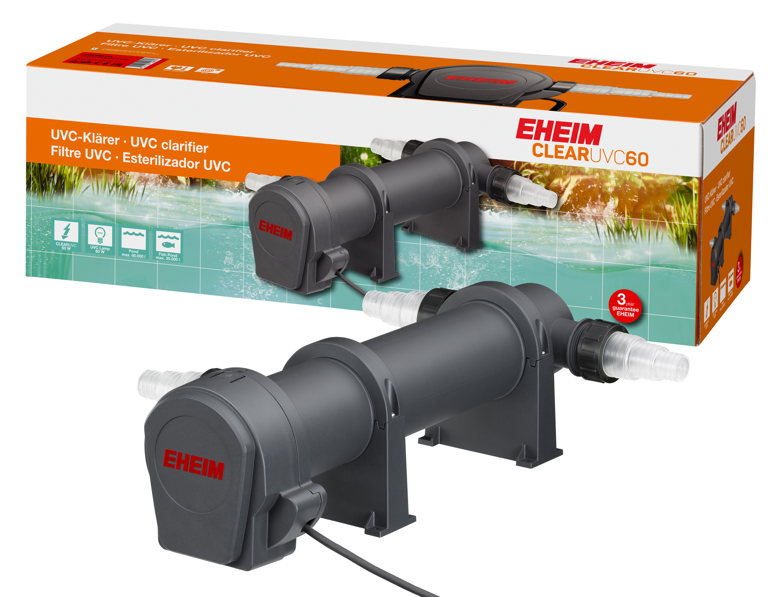 EHEIM Clear UVC-60 stérilisateur UV-C 60W pour l\'élimination de l\'eau verte dans les bassin jusqu\'à 60000 L