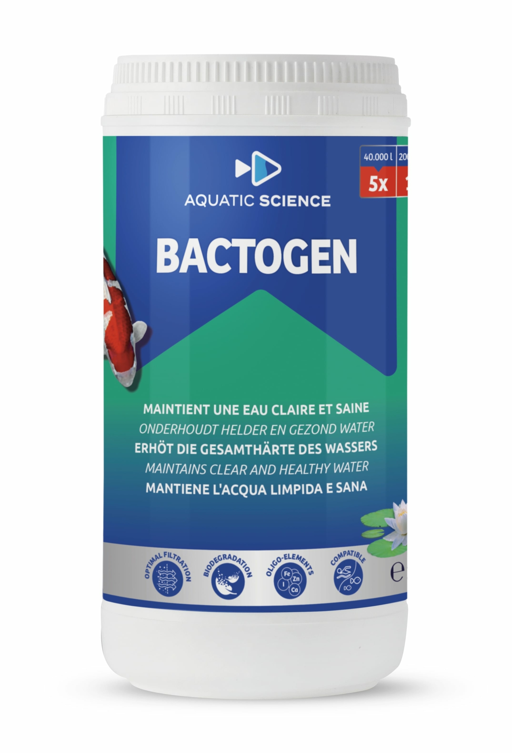 AQUATIC SCIENCE Bactogen 1 Kg concentré de bactéries, minéraux et oligoéléments pour une eau de bassin claire et saine