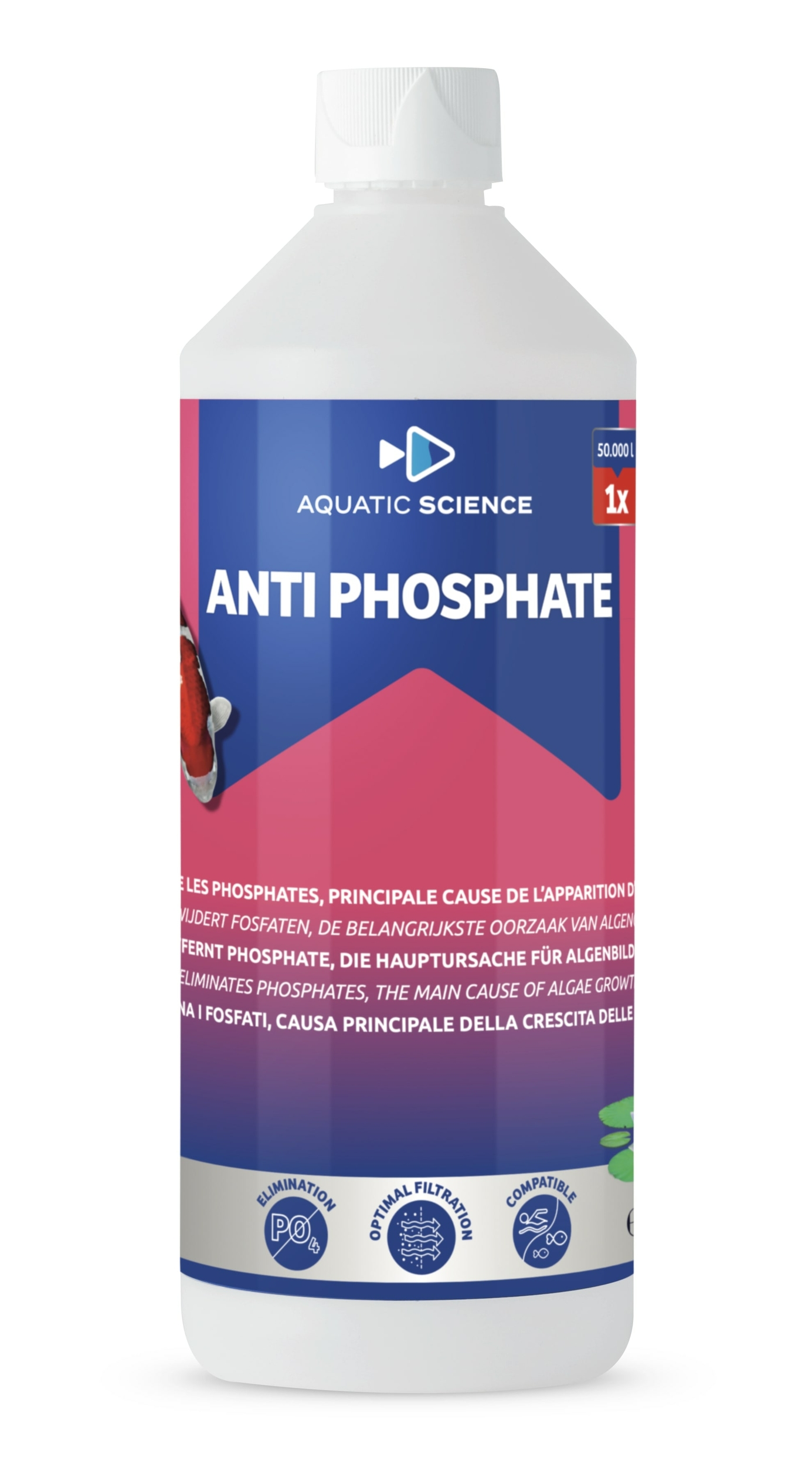 AQUATIC SCIENCE Anti-Phosphate 1 L élimine les phosphates pour stopper l\'eau verte et les algues filamenteuses en bassin