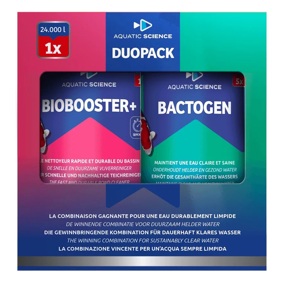 AQUATIC SCIENCE Duo Pack 24m3 Biobooster+ et Bactogen kit complet de bactéries pour bassin. Traite jusqu\'à 24000 L