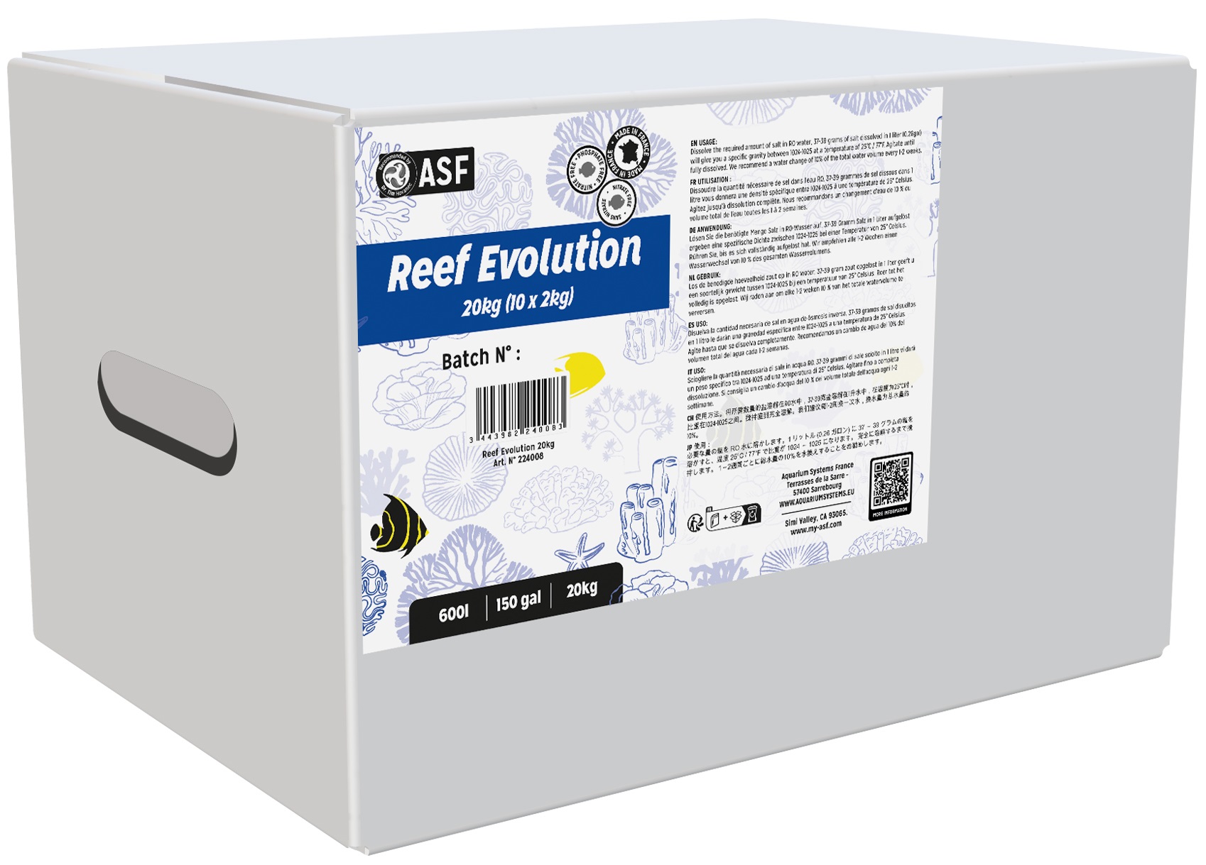 AQUARIUM SYSTEMS Reef Evolution 20 Kg (10 x 2 Kg) sel enrichi idéal pour aquarium avec coraux mous, durs et poissons