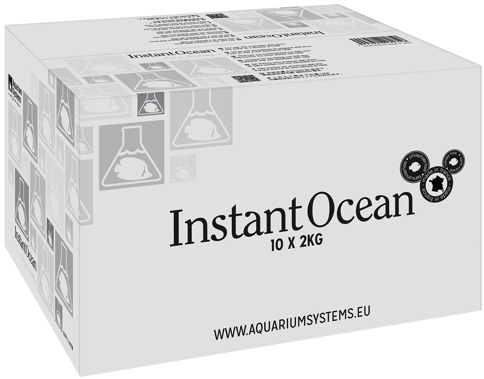 AQUARIUM SYSTEMS Instant Océan 20 Kg (10 x 2 kg) sel non enrichi idéal pour aquariums Fish Only ou coraux mous