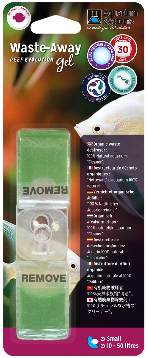 AQUARIUM SYSTEMS Waste-Away Gel Eau Douce Small lot de 2 destructeurs de déchets organiques pour aquarium de 10 à 50 L