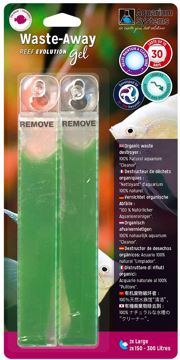AQUARIUM SYSTEMS Waste-Away Gel Eau Douce Large lot de 2 destructeurs de déchets organiques pour aquarium de 150 à 300 L