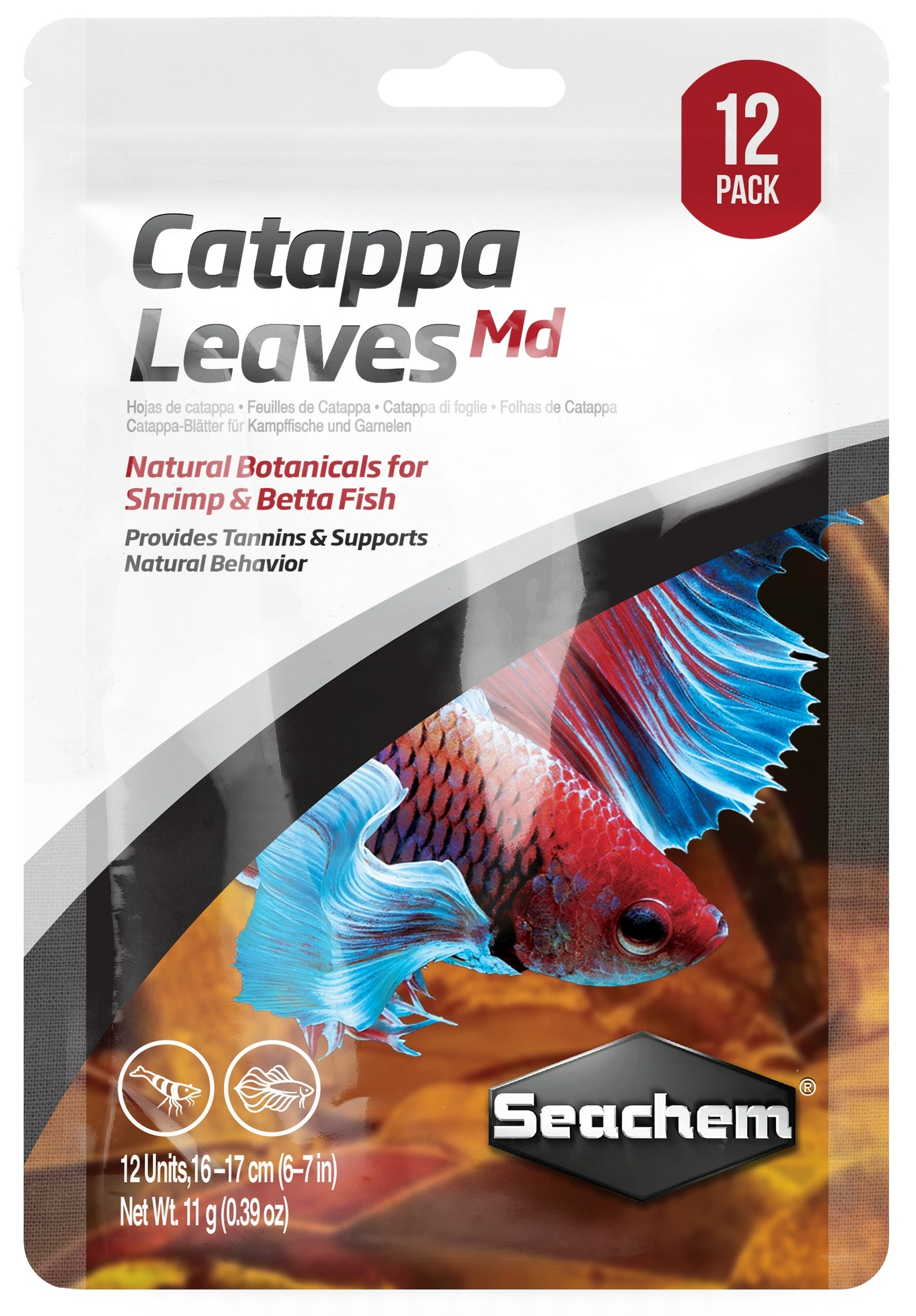SEACHEM Catappa Leaves Medium 16 - 17 cm lot de 12 feuilles de Catappa idéal pour aquarium à crevettes et Betta