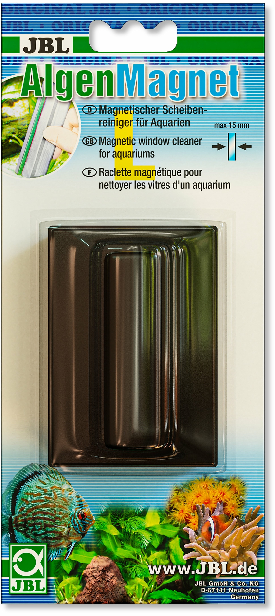 JBL AlgenMagnet L nettoyeur de vitre aimanté pour l\'élimination des algues pour verre jusqu\'à 15 mm