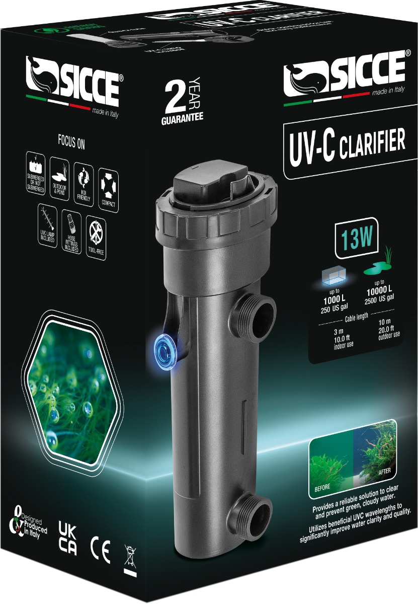SICCE UV-C Clarifier 13W stérilisateur UVC pour aquarium ou bassin de 300 à 1000 L