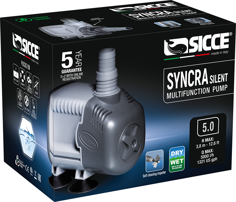 SICCE Syncra Silent 5.0 pompe universelle avec débit réglable jusqu\'à 5000 L/h