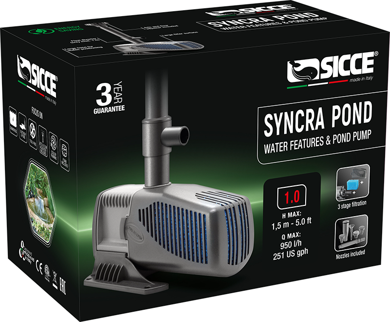 SICCE SyncraPond 1.0 pompe bassin 950 L/h pour jeux d\'eau et usage universel