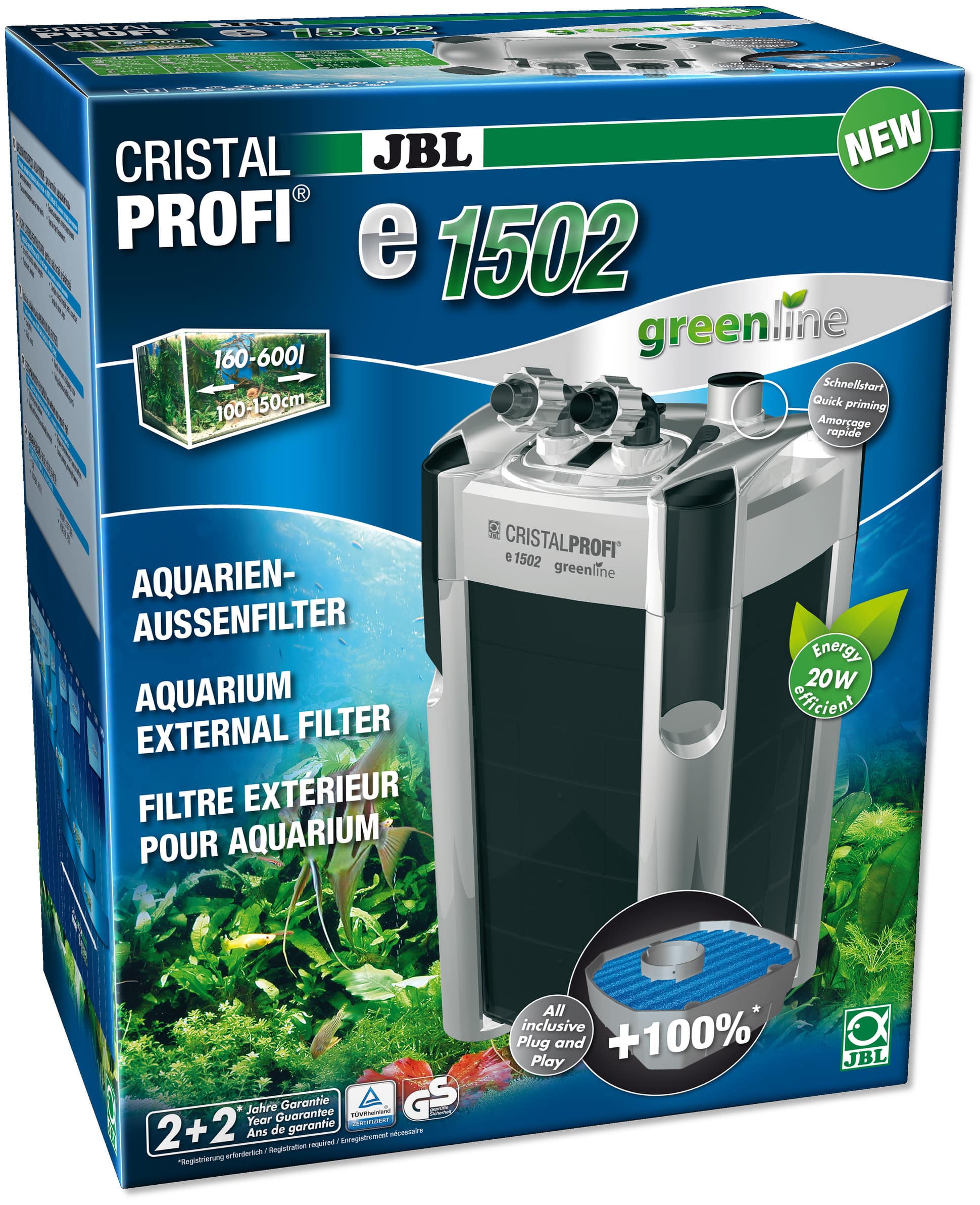 JBL CristalProfi e1502 Greenline filtre externe pour aquarium de 160 à 600 L