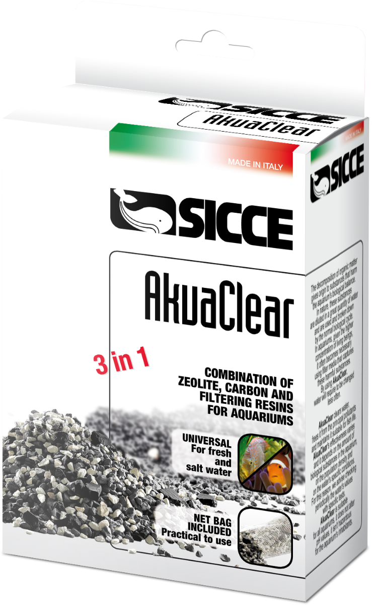SICCE AkuaClear 1 L mélange de charbon actif et résine anti ammoniac, phosphates et silicates