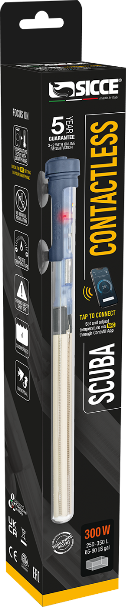 SICCE Scuba ContactLess 300W chauffage électronique réglable par Smartphone pour aquarium entre 250 à 350 L
