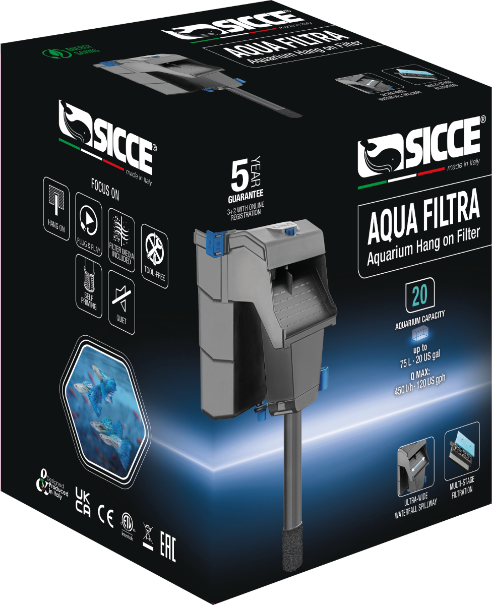 SICCE Aqua Filtra 20 filtre type cascade à suspendre pour aquarium jusqu\'à 75 L